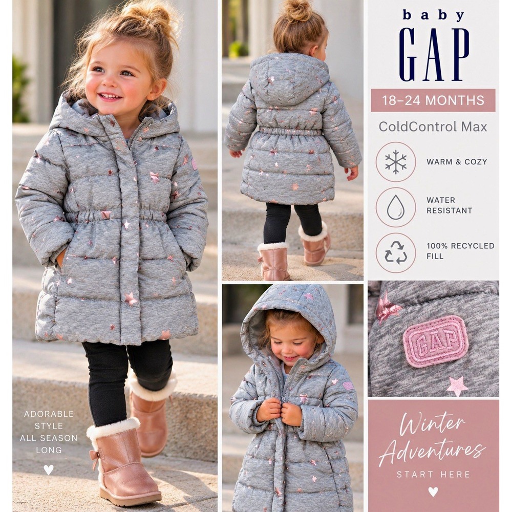 Baby GAP Girls ColdControl Max Hood Insulated Water Resistant Star Puffer 18-24M